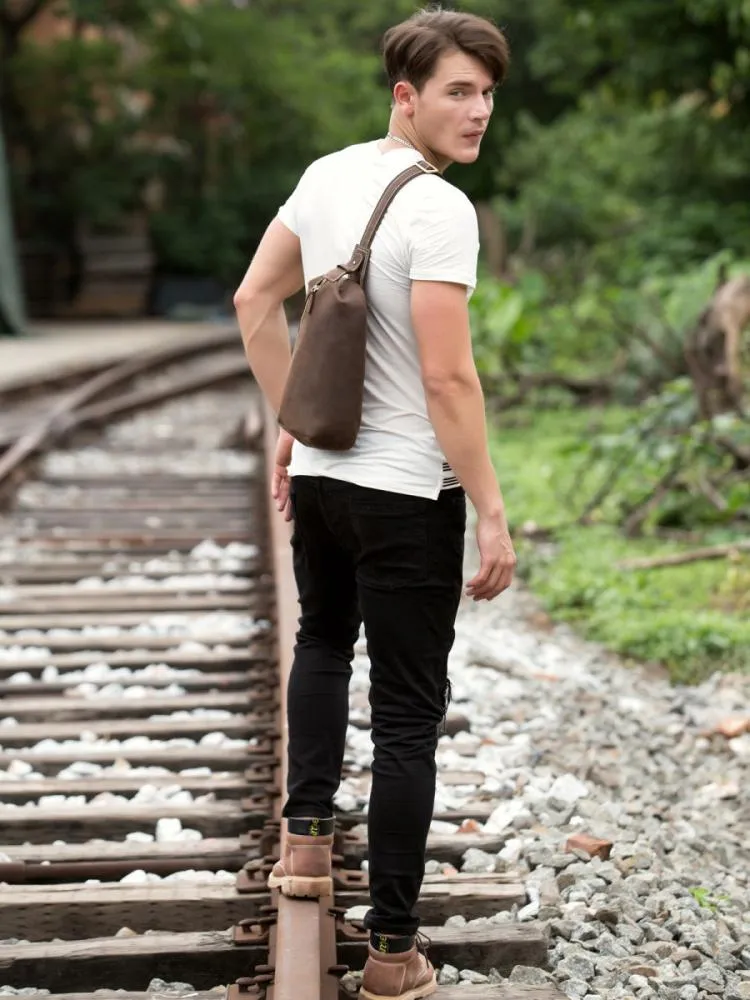 Leather Mens Cool Sling Bag Crossbody Bag Chest Bag for men