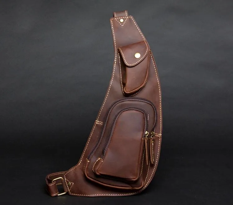 Leather Mens Cool Sling Bag Crossbody Bag Chest Bag for men