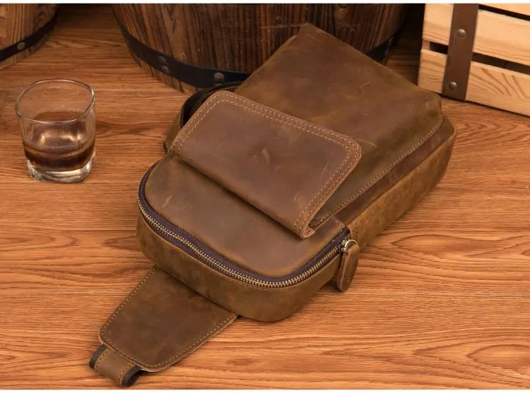 Leather Mens Cool Sling Bag Crossbody Bag Chest Bag for men