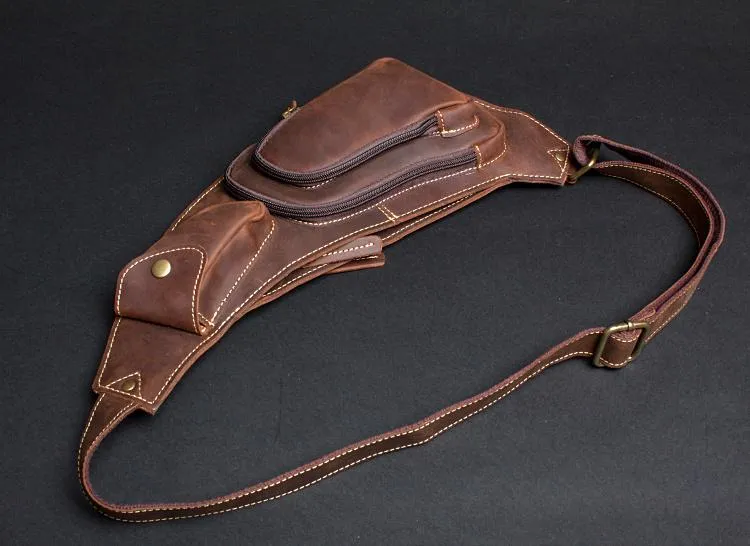 Leather Mens Cool Sling Bag Crossbody Bag Chest Bag for men