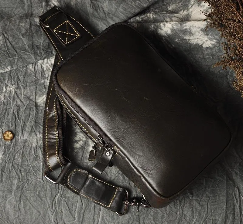Leather Mens Cool Sling Bag Shoulder Sling Bag Chest Bag for men