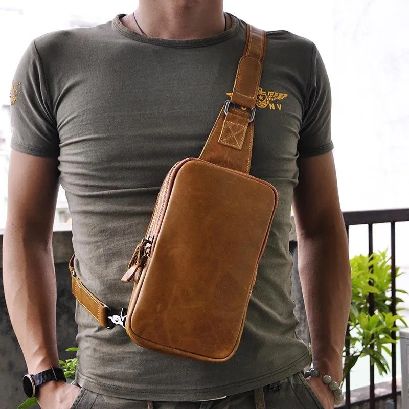Leather Mens Cool Sling Bag Shoulder Sling Bag Chest Bag for men