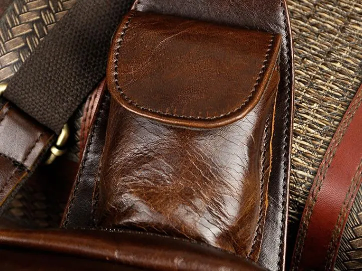 Leather Mens Sling Bag One Shoulder Backpack Chest Bag Sling Backpack for men