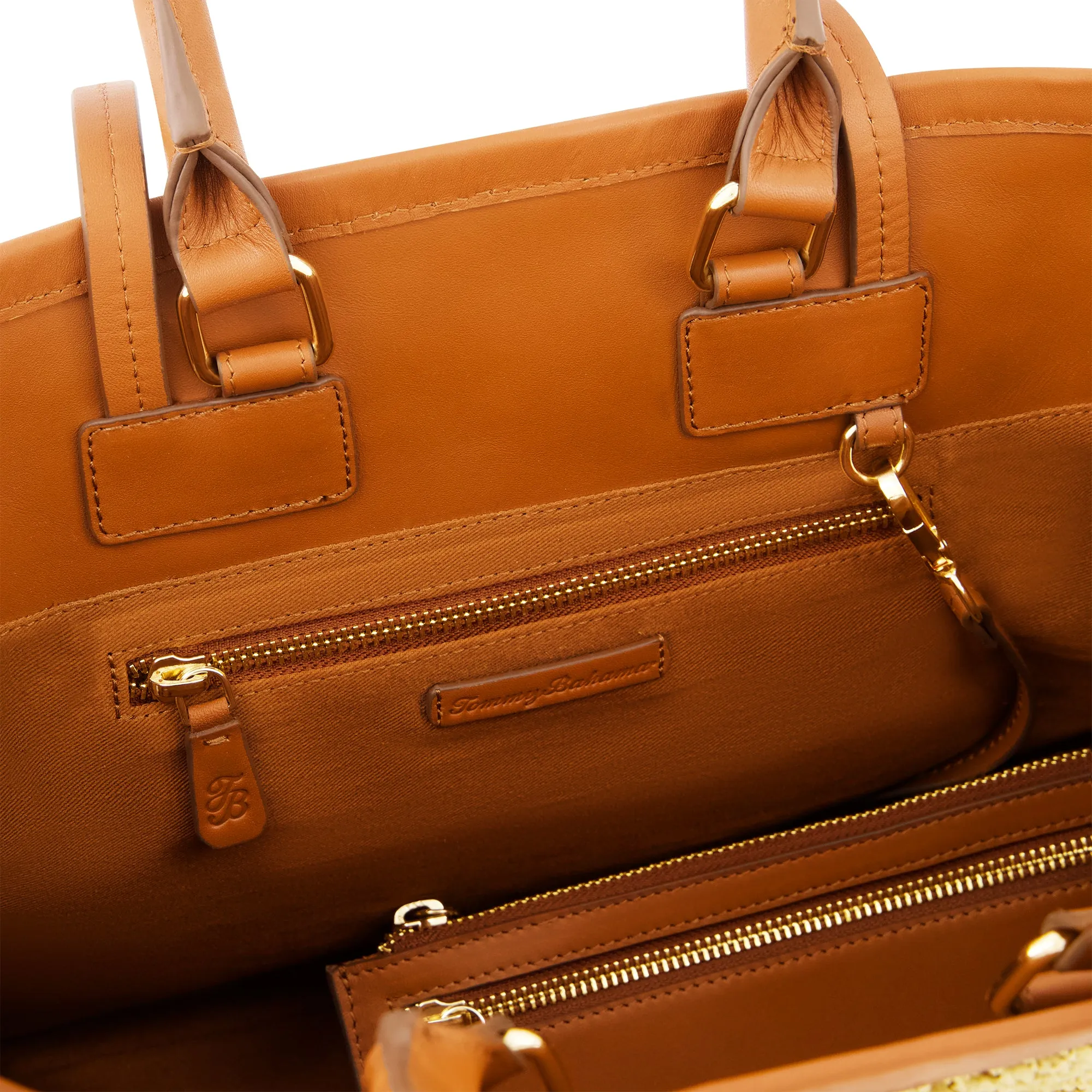 Leather Trim Raffia Tote with pouch