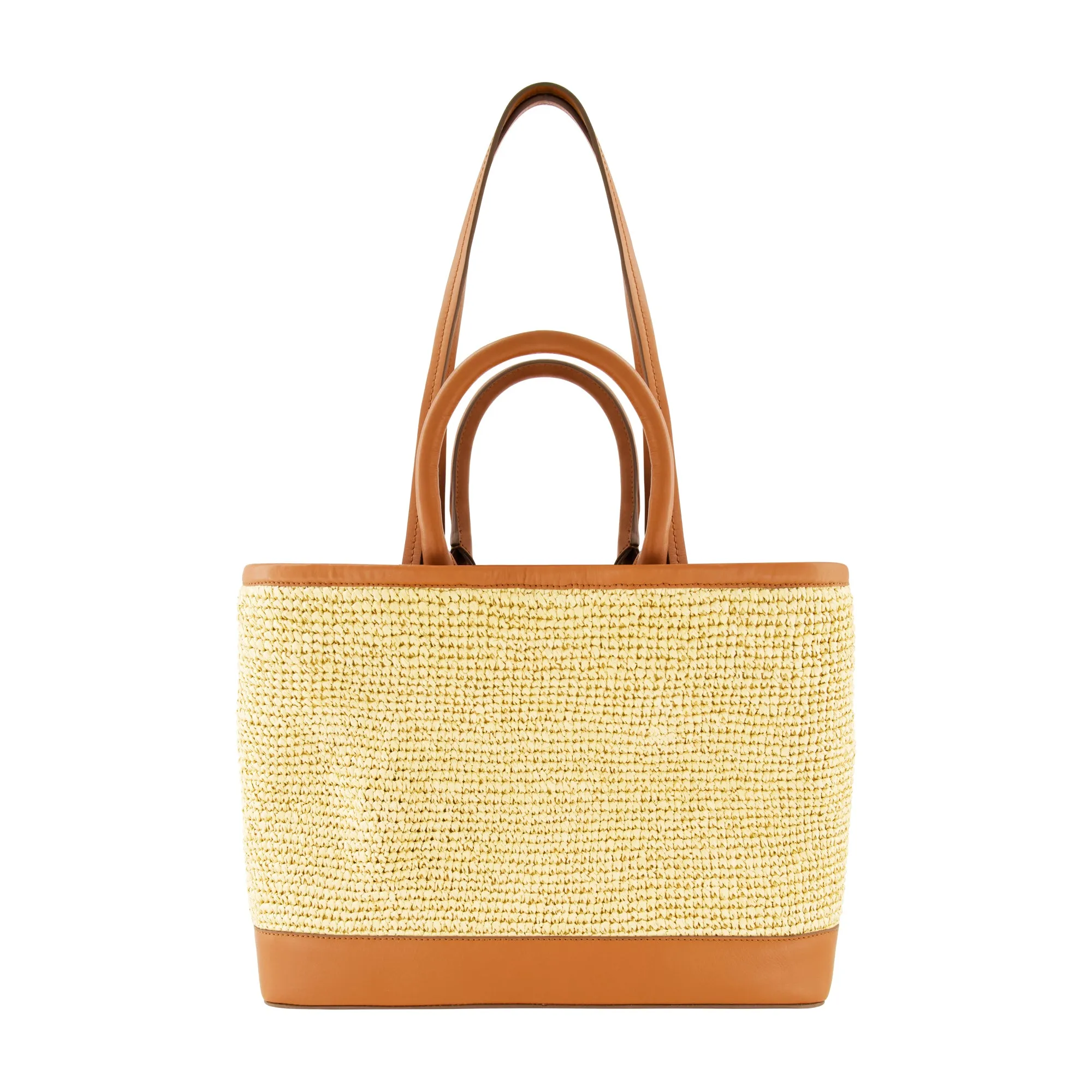Leather Trim Raffia Tote with pouch