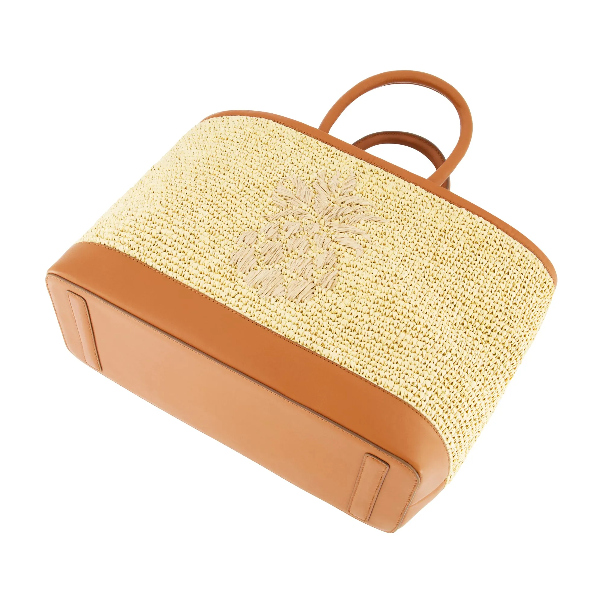 Leather Trim Raffia Tote with pouch