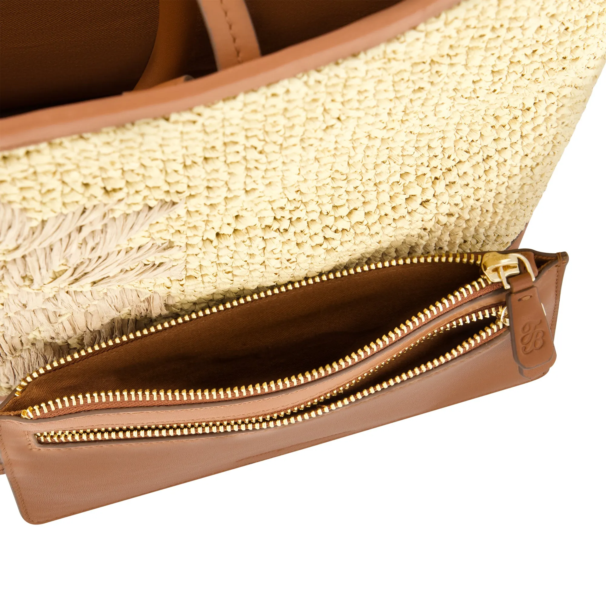 Leather Trim Raffia Tote with pouch