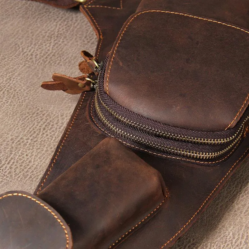 Leather Vintage Brown Mens Sling Bag Shoulder Sling Bag Chest Bag for men