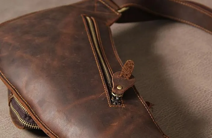 Leather Vintage Brown Mens Sling Bag Shoulder Sling Bag Chest Bag for men