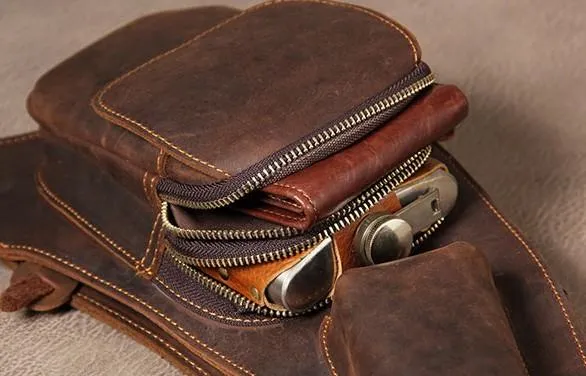 Leather Vintage Brown Mens Sling Bag Shoulder Sling Bag Chest Bag for men