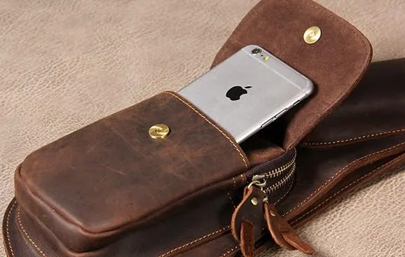 Leather Vintage Brown Mens Sling Bag Shoulder Sling Bag Chest Bag for men