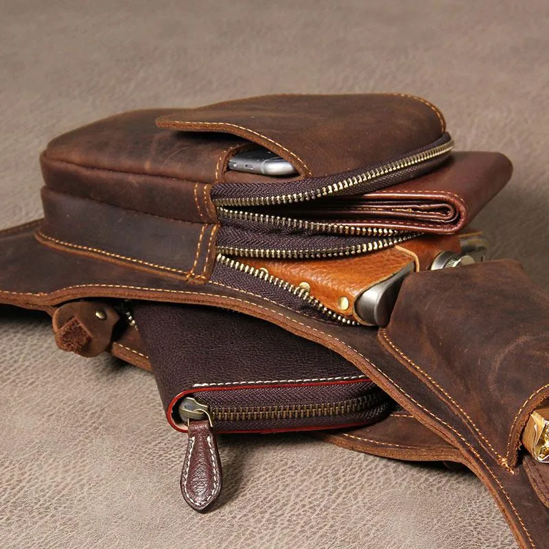 Leather Vintage Brown Mens Sling Bag Shoulder Sling Bag Chest Bag for men