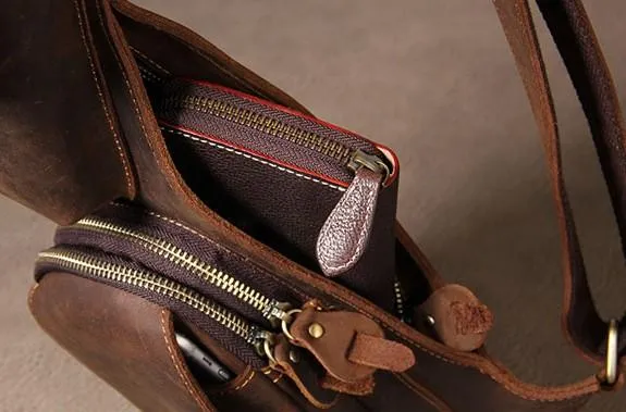 Leather Vintage Brown Mens Sling Bag Shoulder Sling Bag Chest Bag for men