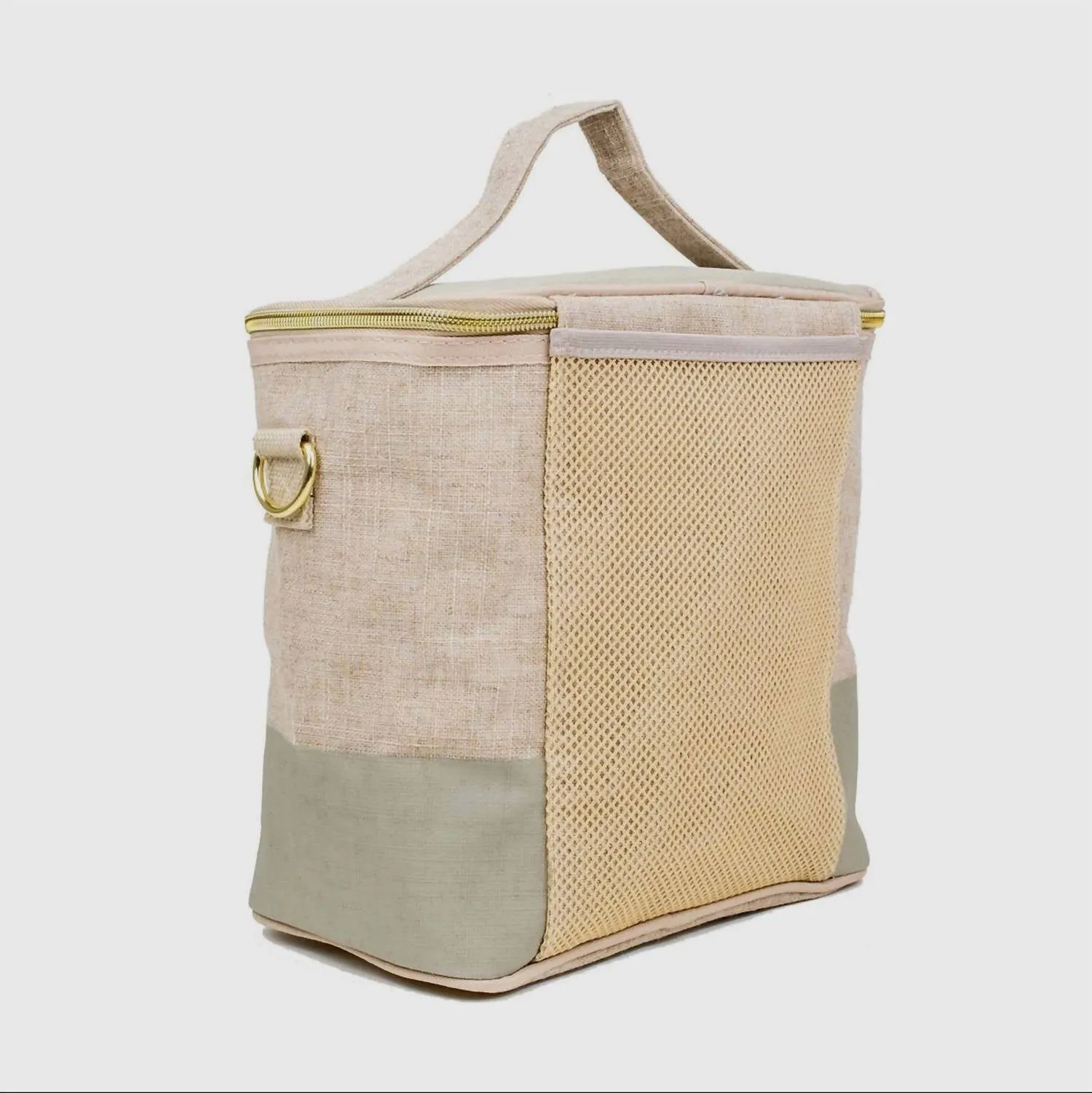 Linen Colorblock Lunch Tote Bag In Beige/sage