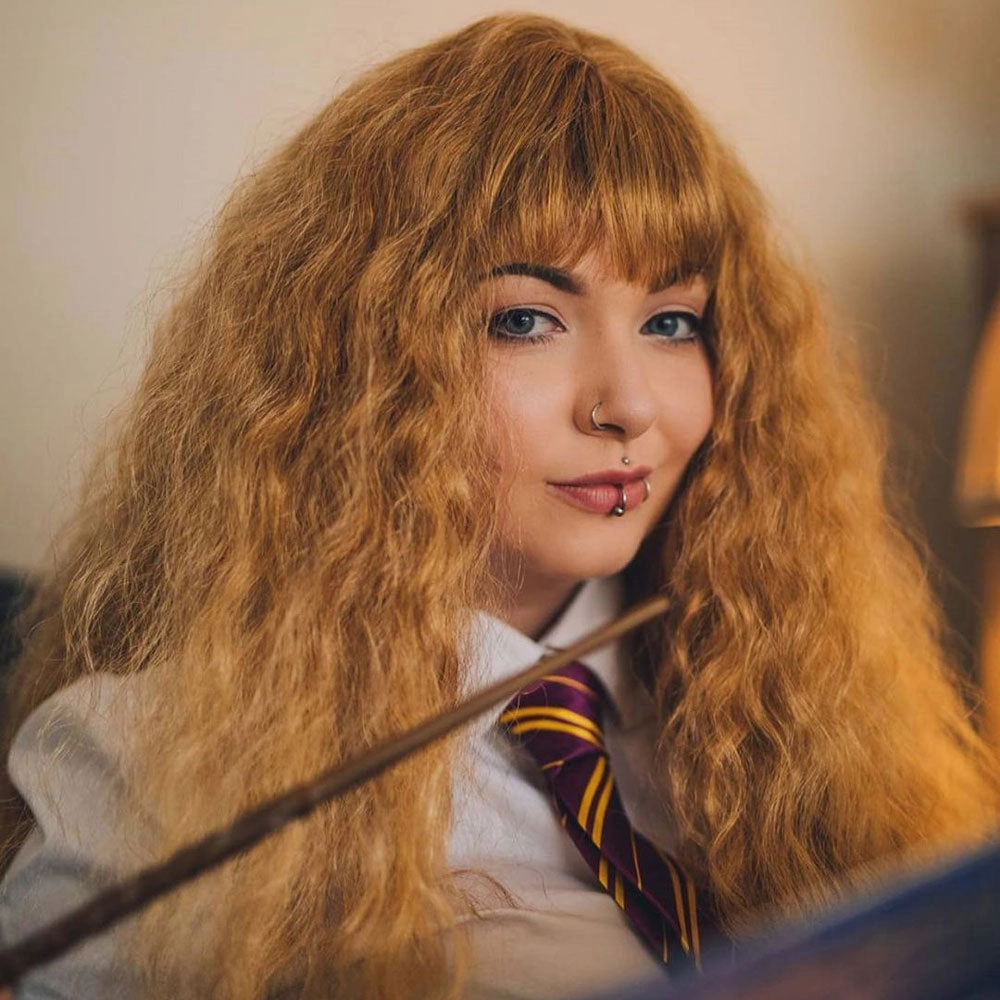 Long brown crimped wig, brown and blonde dip dye (ombre): Tiggy