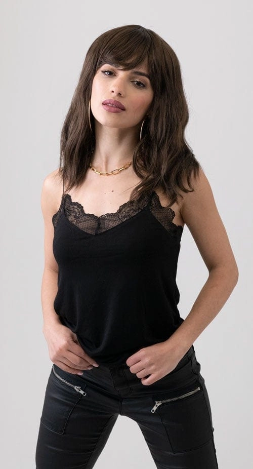 Long brown wavy bob (lob) wig: Lottie