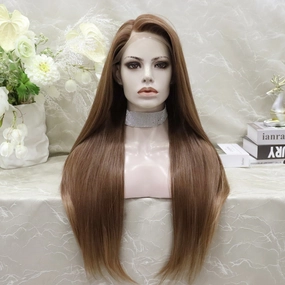Long Pinkish Brown Silky Straight Synthetic Full Lace Wig