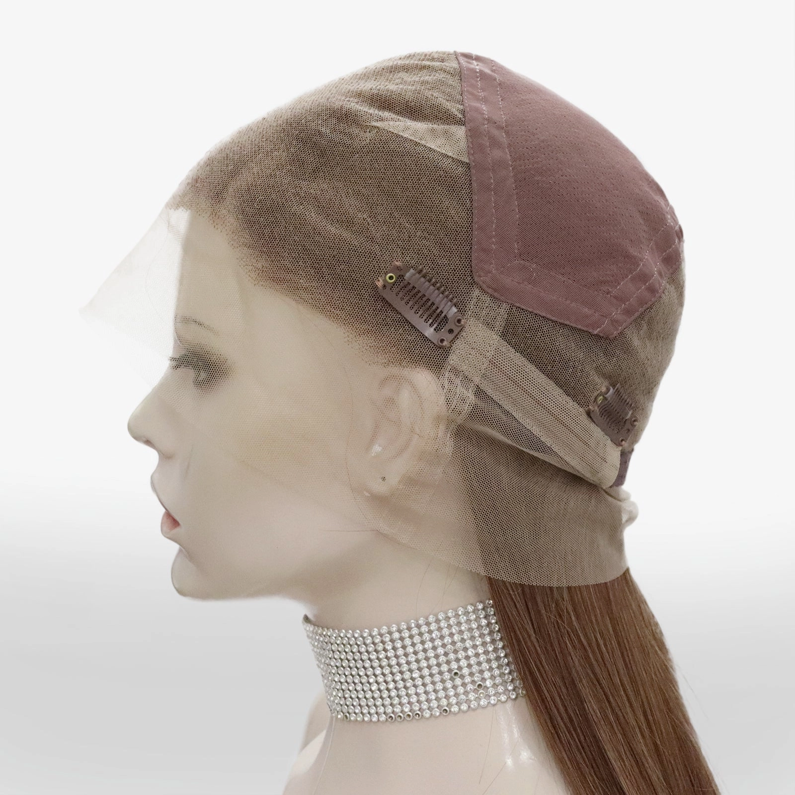 Long Pinkish Brown Silky Straight Synthetic Full Lace Wig