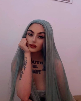 Long Straight Green Synthetic Lace Front Wig For Women