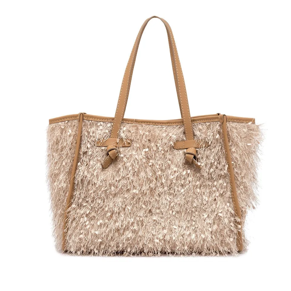 Marcella Textured Shoulder Bag With Leather Accents