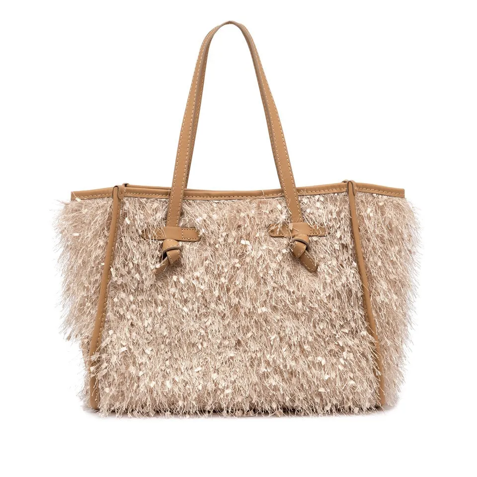 Marcella Textured Shoulder Bag With Leather Accents