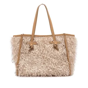 Marcella Textured Shoulder Bag With Leather Accents
