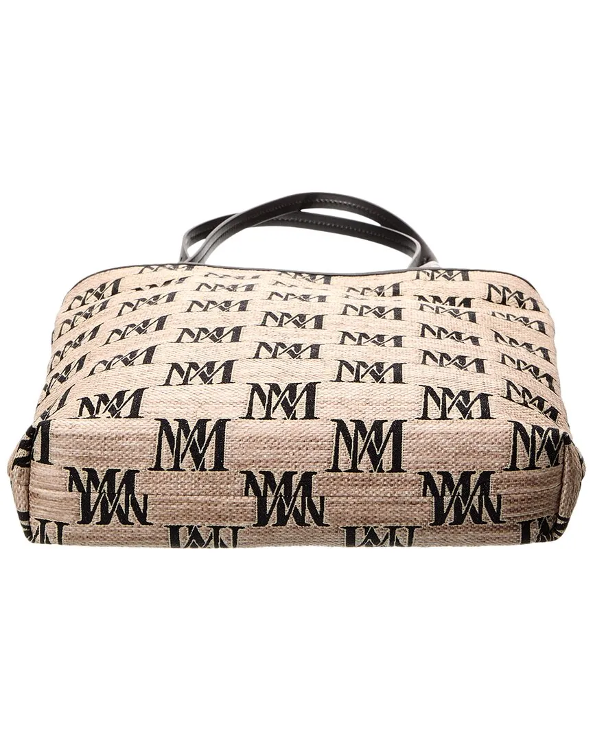 Max Mara All-Over Logo Print Leather-Trim Tote