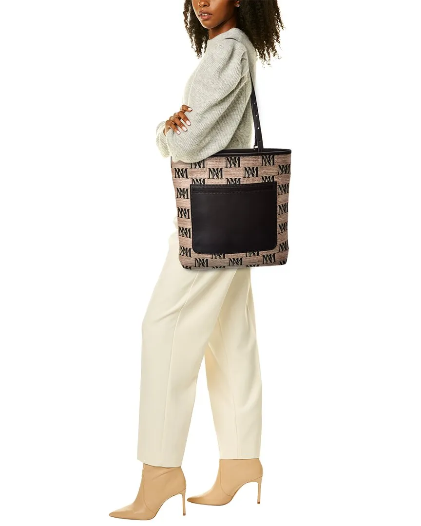Max Mara All-Over Logo Print Leather-Trim Tote