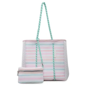 Meribella Multifunctional Neoprene Tote And Pouch In Multi Stripe