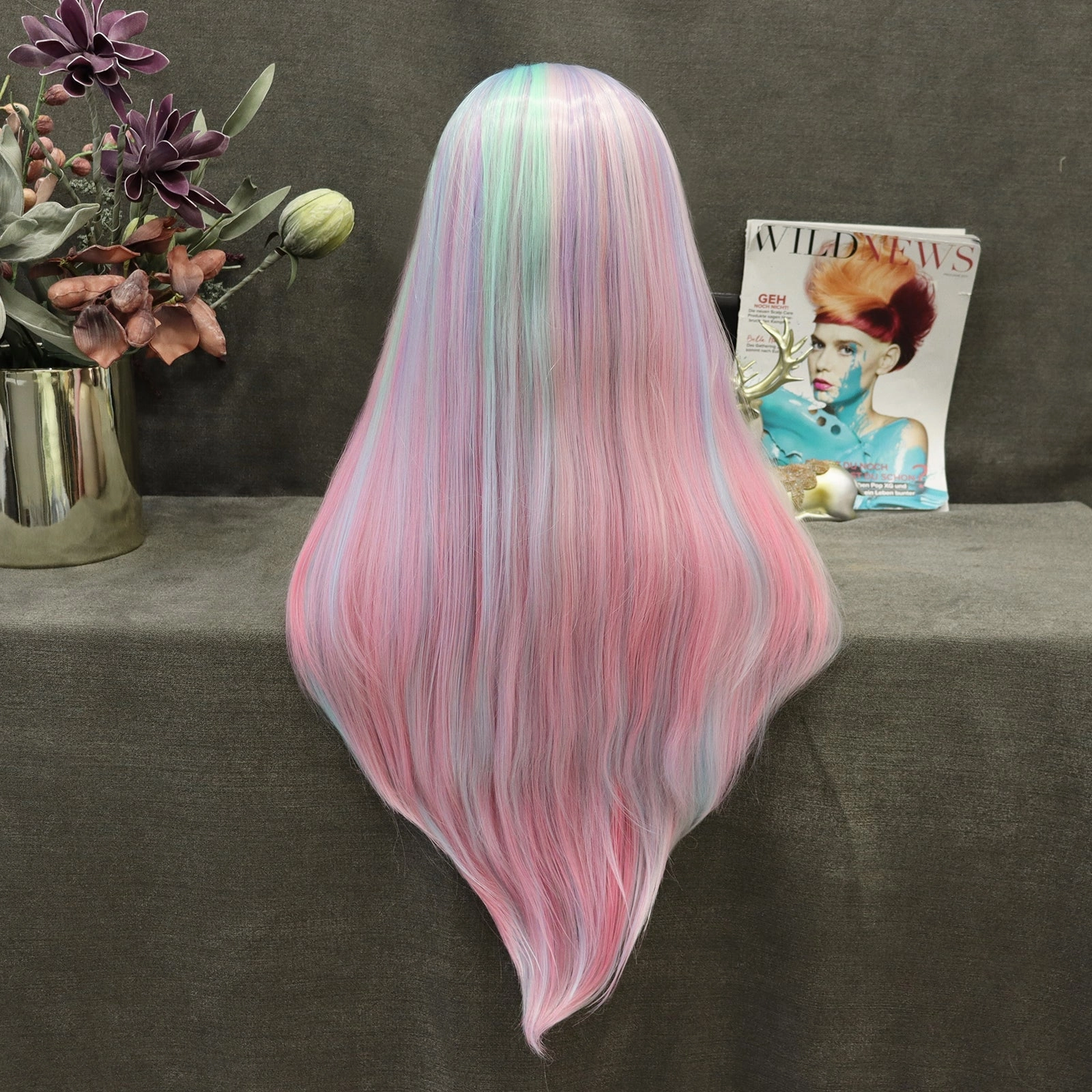 Mermaid Long Silky Straight Pastel Cosplay Synthetic Lace Front Wig