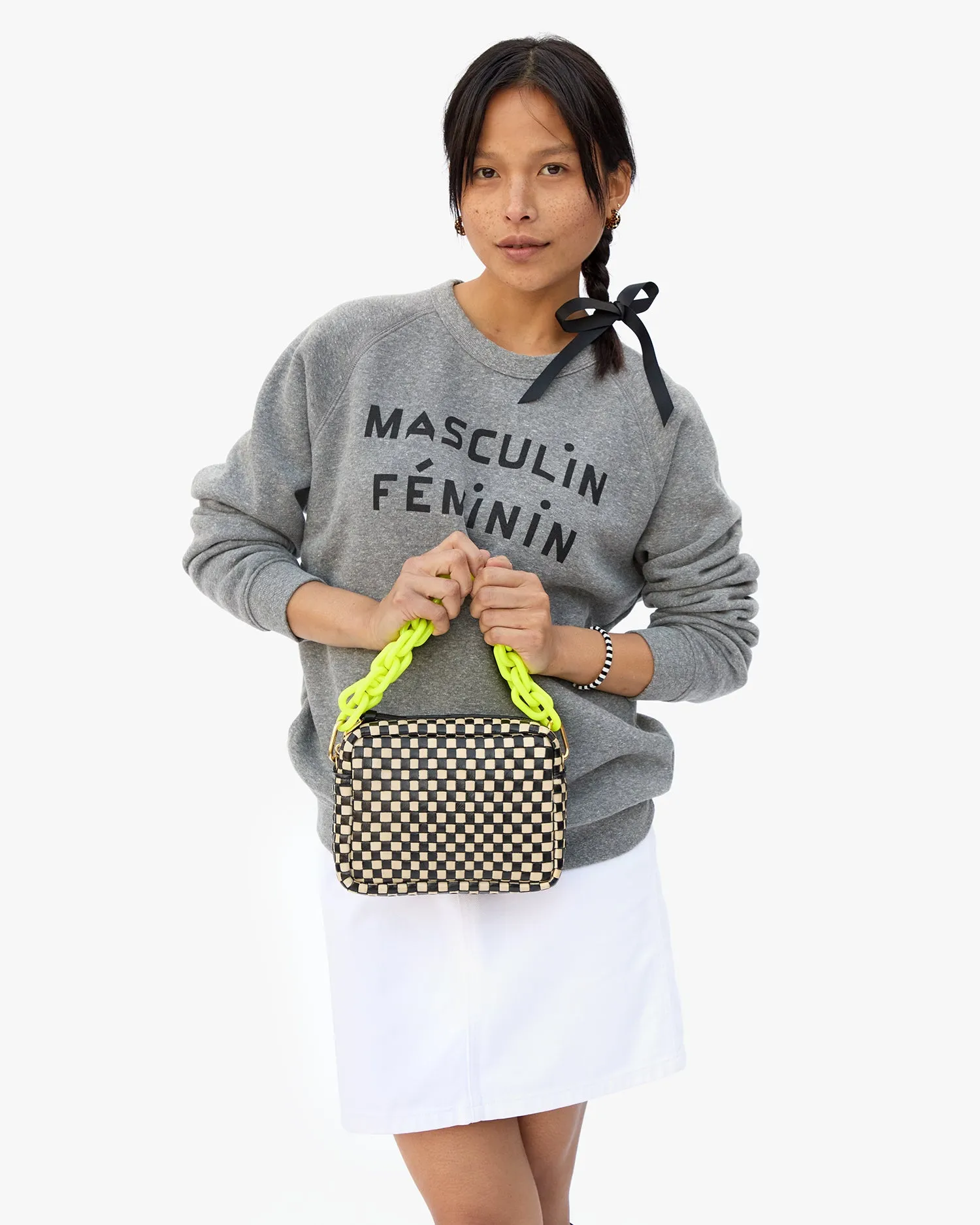 Midi Sac Handbags - Crossbody - Midi Sac Black & Cream Woven Checker