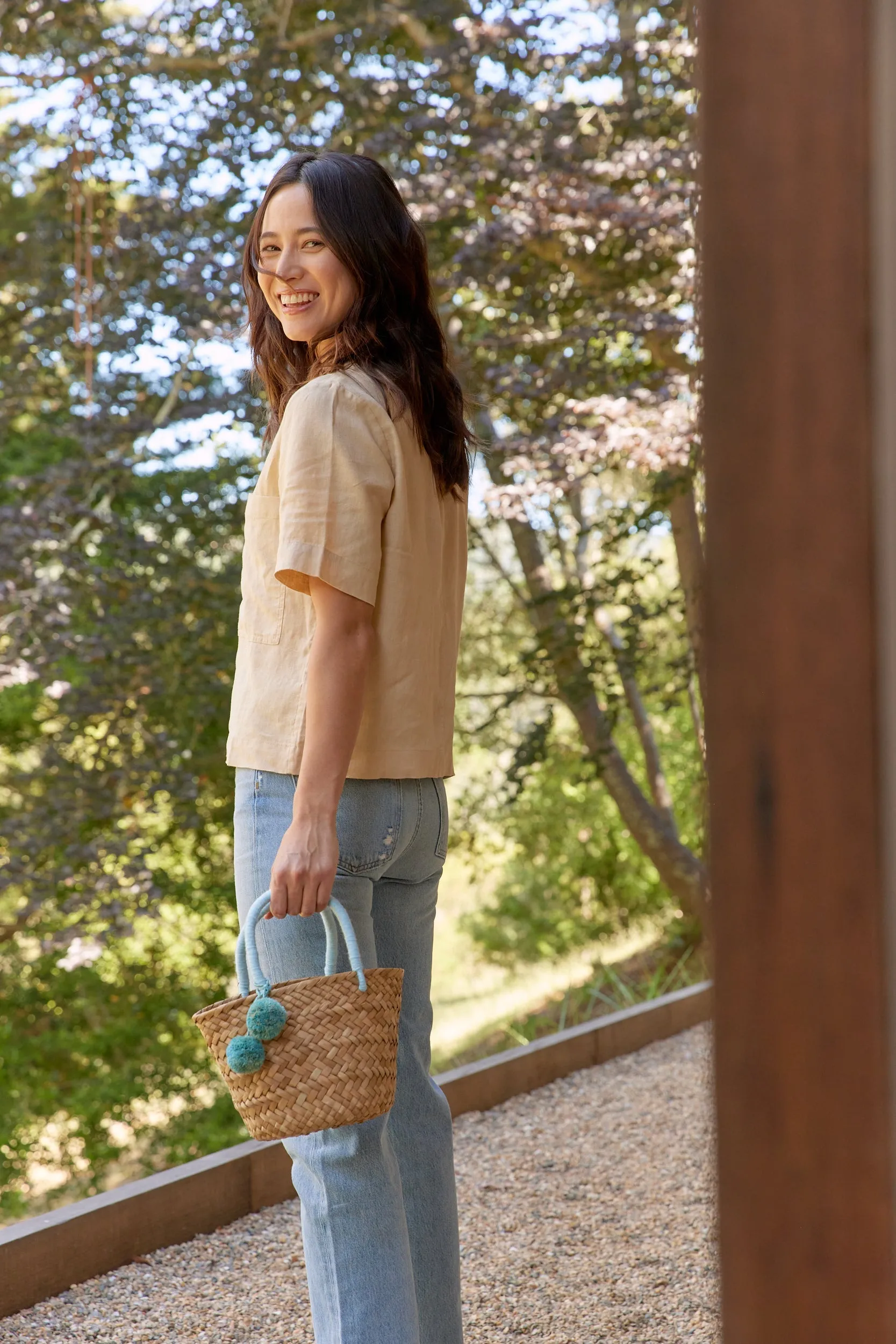 Mini St Tropez Pom Pom Straw Tote