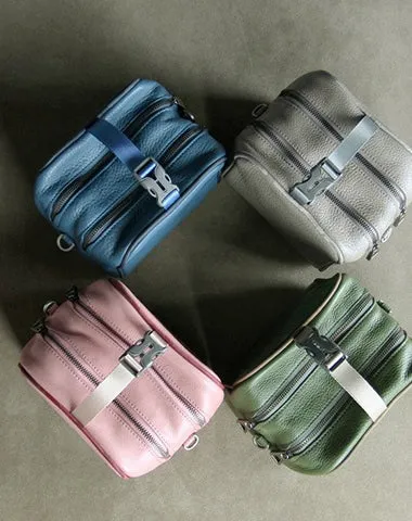 Mini Womens Pink Leather Shoulder Purse Cube Double Zip Leather Crossbody Purse for Ladies