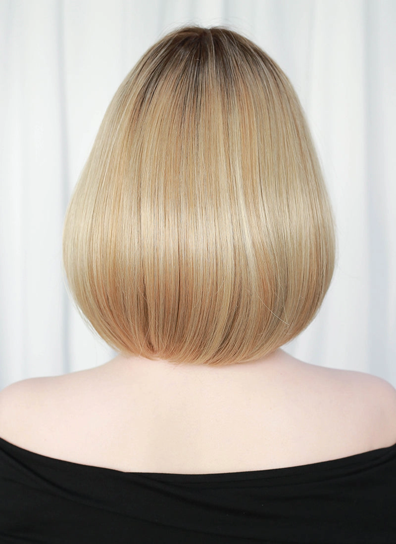 Mixed Blonde With Dark Roots Straight Mono Top Bob Lace Wig MN002
