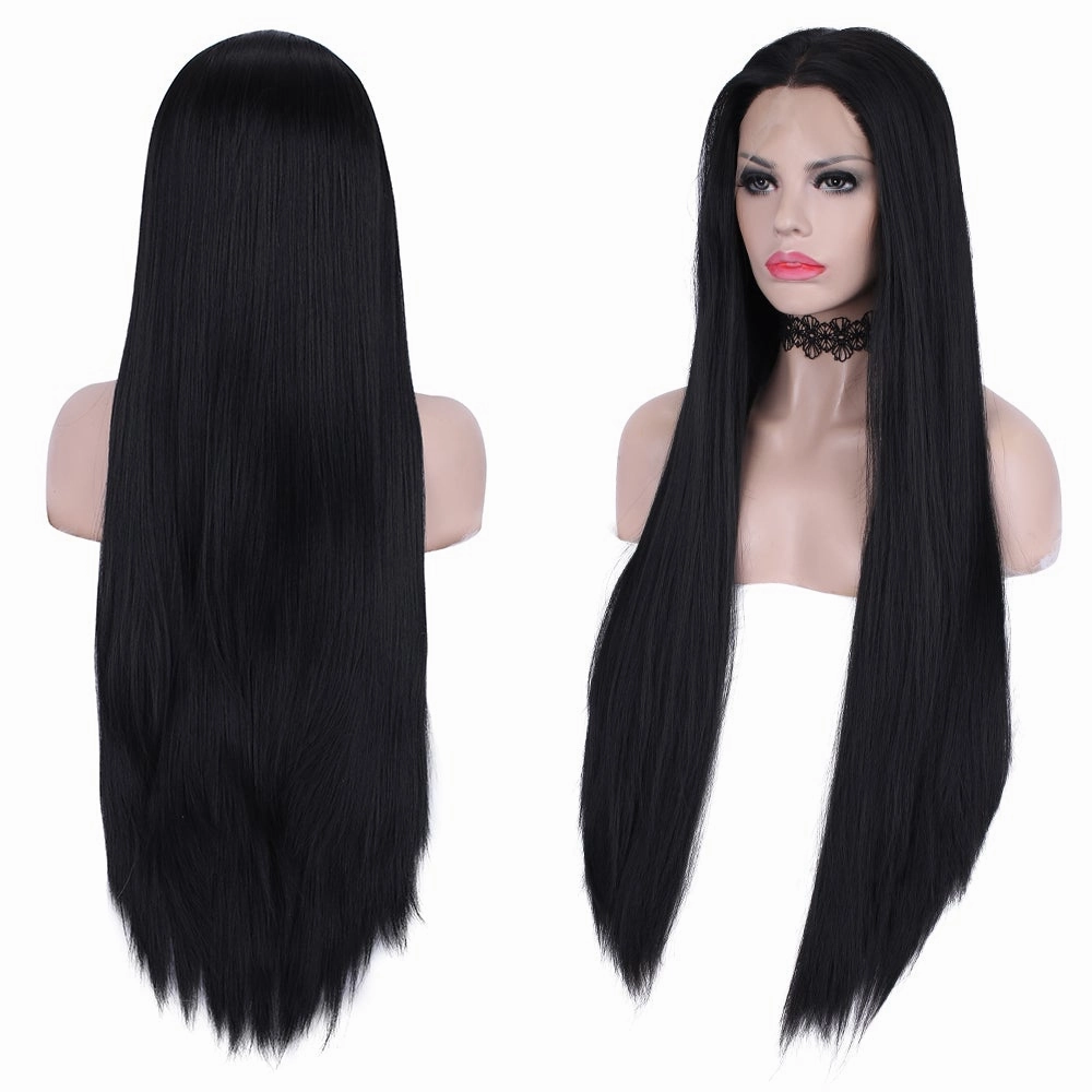 Morticia- Natural Black Straight Synthetic Lace Front Wig For Drag Queen