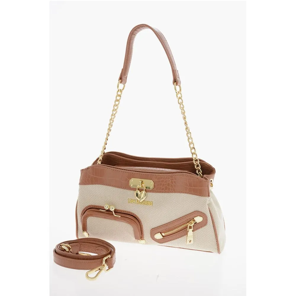 Moschino LOVE Braided Fabric HandWomen's Bag with CrocodiWomen's Effect Faux Women's Le