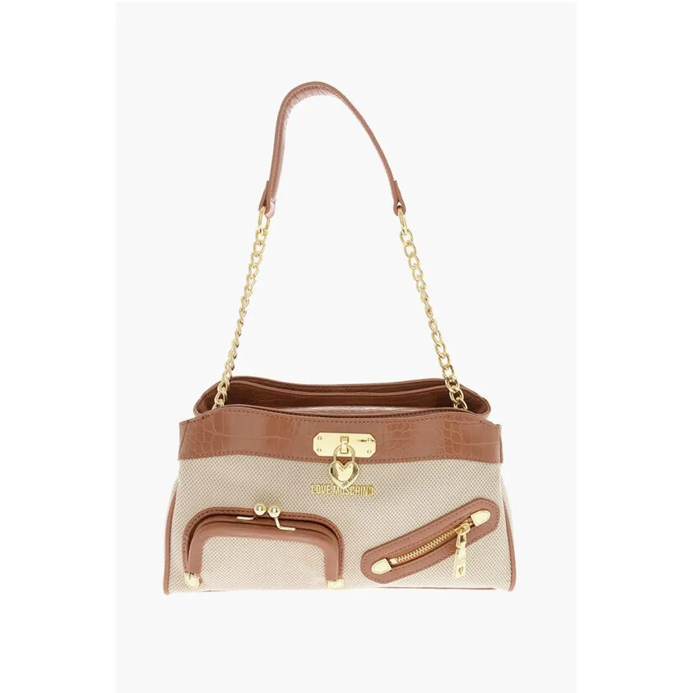 Moschino LOVE Braided Fabric HandWomen's Bag with CrocodiWomen's Effect Faux Women's Le