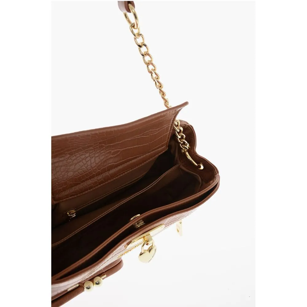 Moschino LOVE Braided Fabric HandWomen's Bag with CrocodiWomen's Effect Faux Women's Le