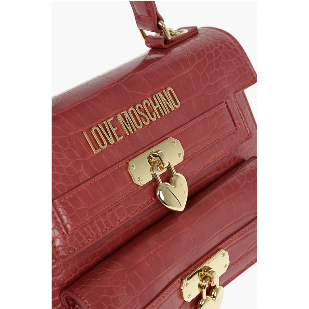 Moschino LOVE Crocodile Printed Faux Leather Hand Women's Bag