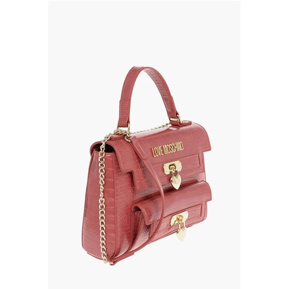 Moschino LOVE Crocodile Printed Faux Leather Hand Women's Bag