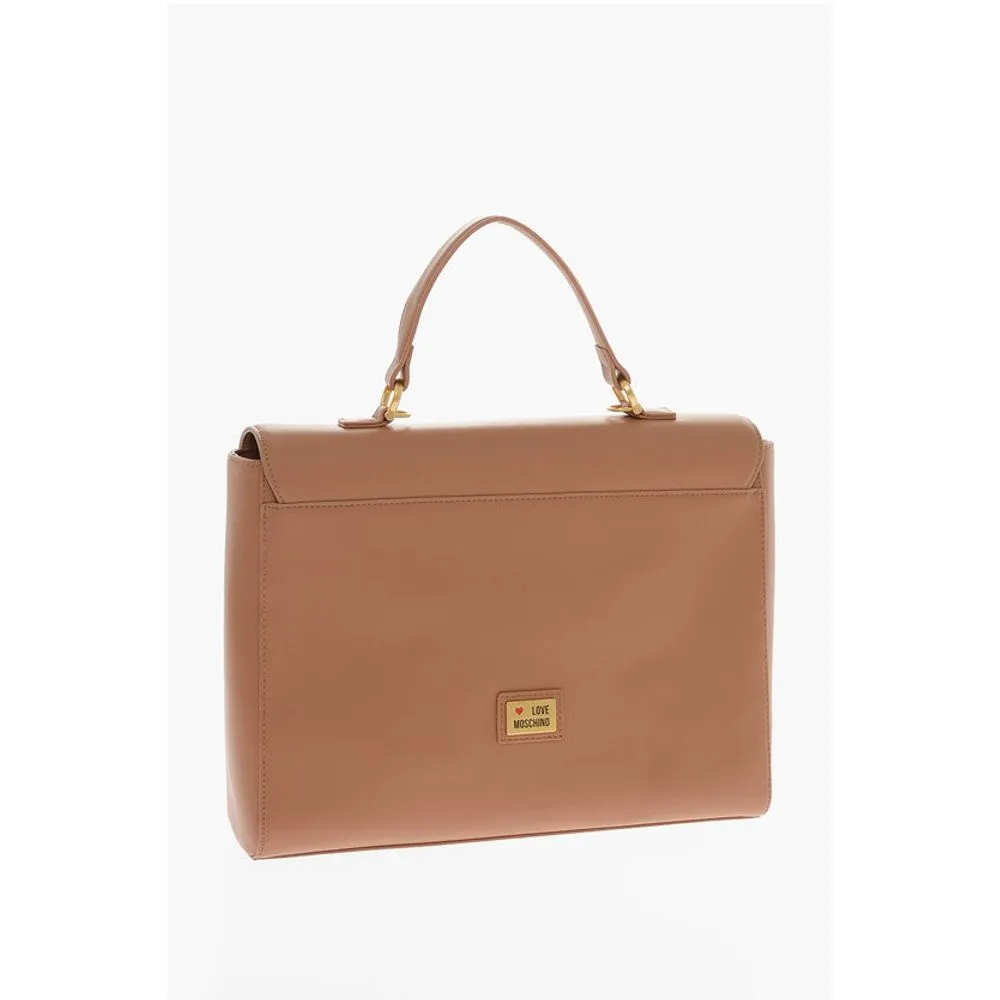 Moschino LOVE Faux Leather Handle Bag with Pockets and Clamp Women's Front