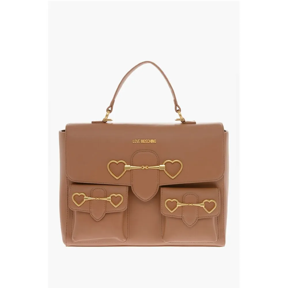 Moschino LOVE Faux Leather Handle Bag with Pockets and Clamp Women's Front