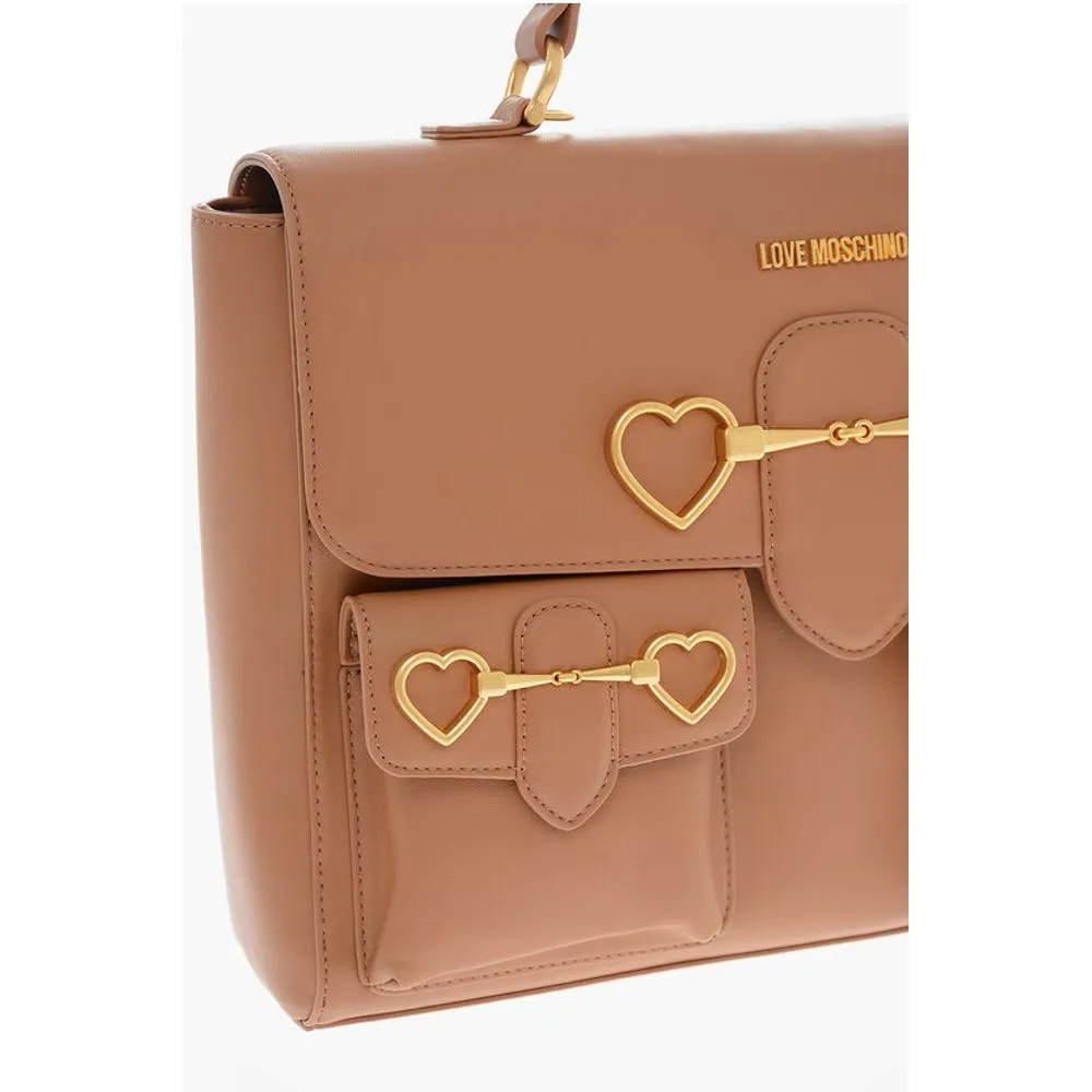 Moschino LOVE Faux Leather Handle Bag with Pockets and Clamp Women's Front