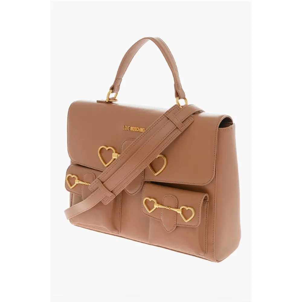 Moschino LOVE Faux Leather Handle Bag with Pockets and Clamp Women's Front