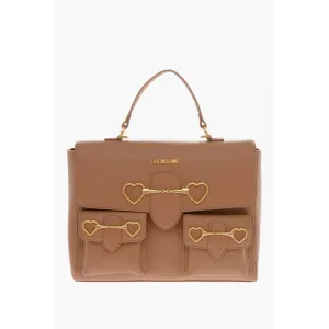 Moschino LOVE Faux Leather Handle Bag with Pockets and Clamp Women's Front