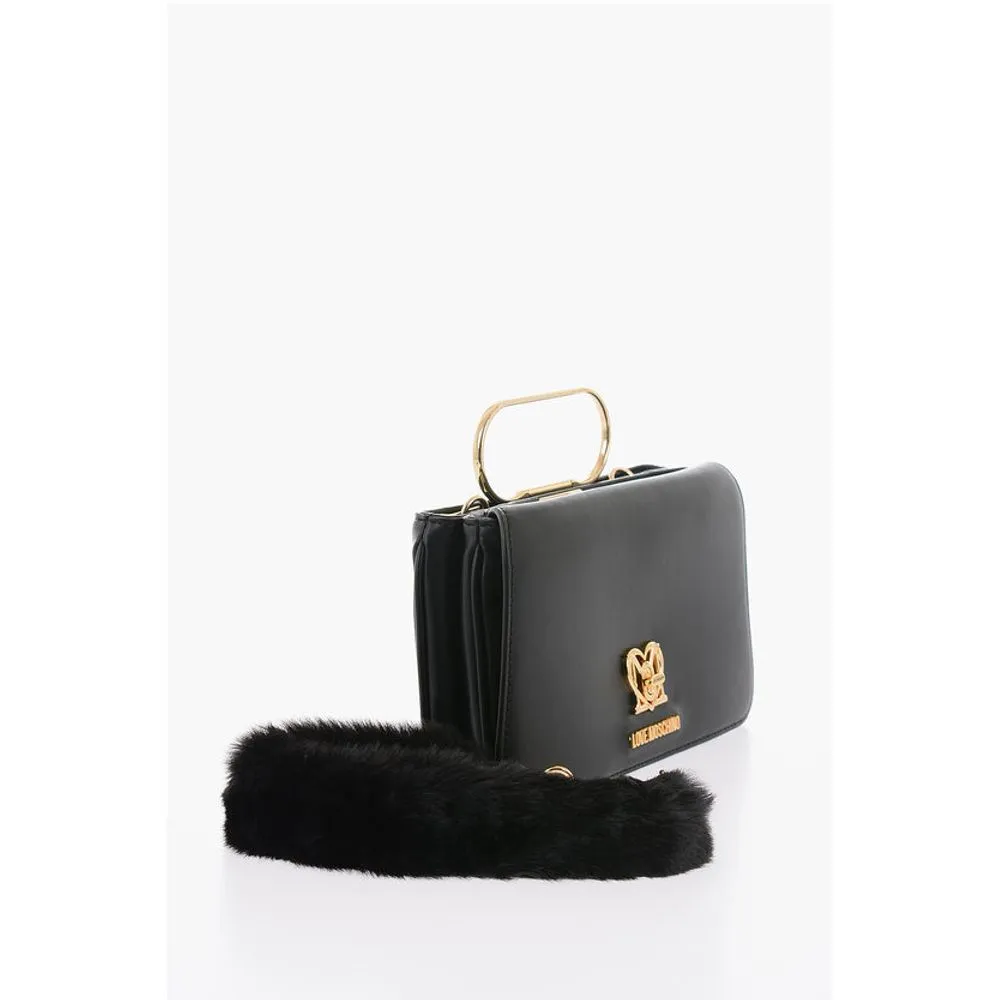 Moschino LOVE Solid Color Handbag with Removable Faux Fur Women's Handle
