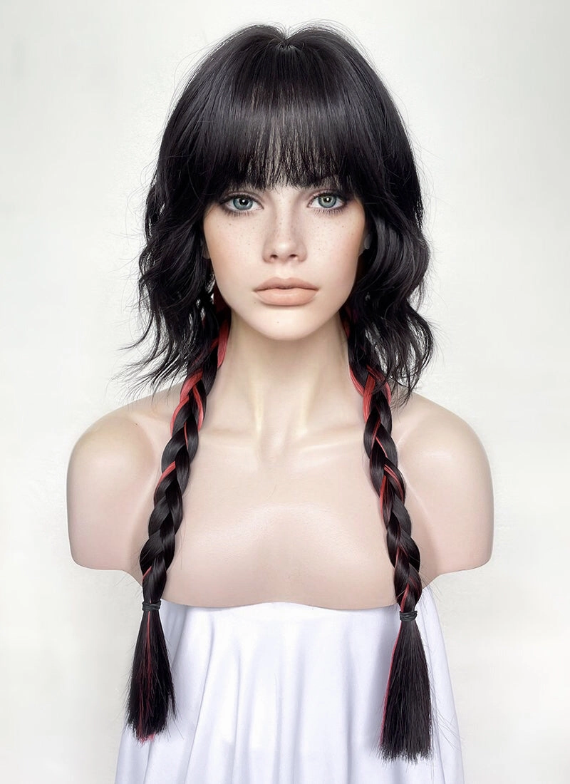 Natural Black Mixed Red Wavy Synthetic Hair Wig NS490