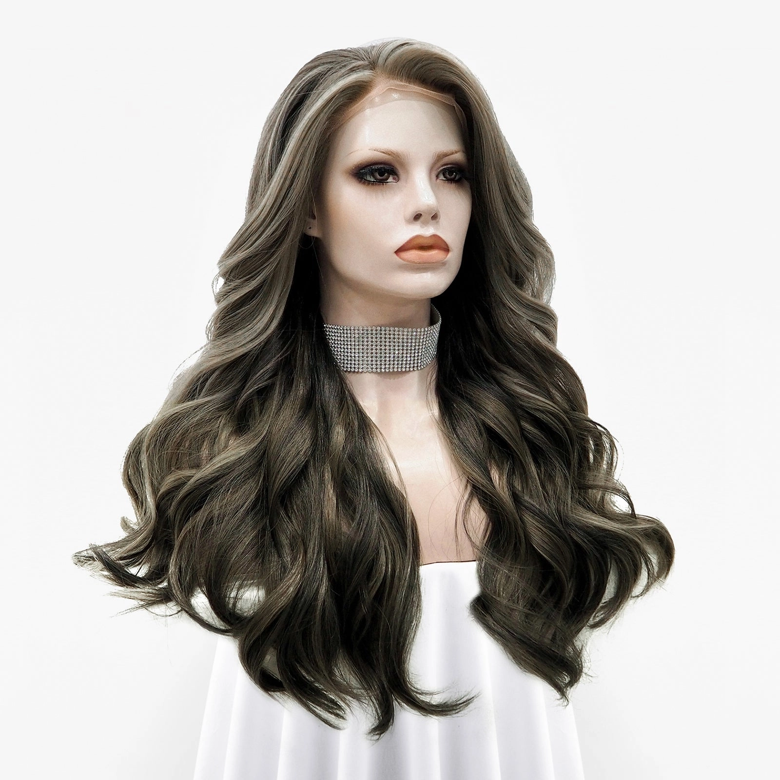 Natural Brown Black And Blonde Highlights Lace Front Daily Wear Wig