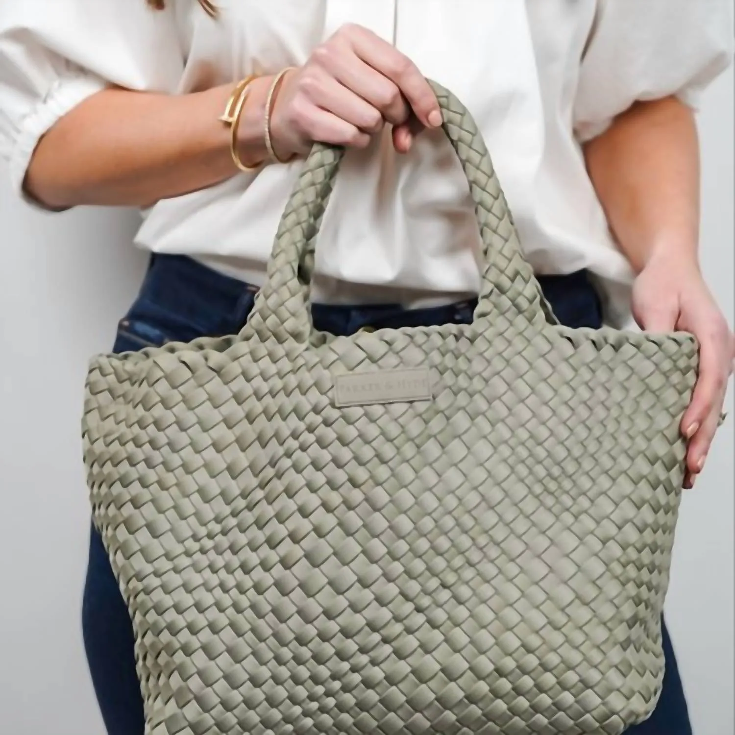 Neoprene Woven Handbag In Stone