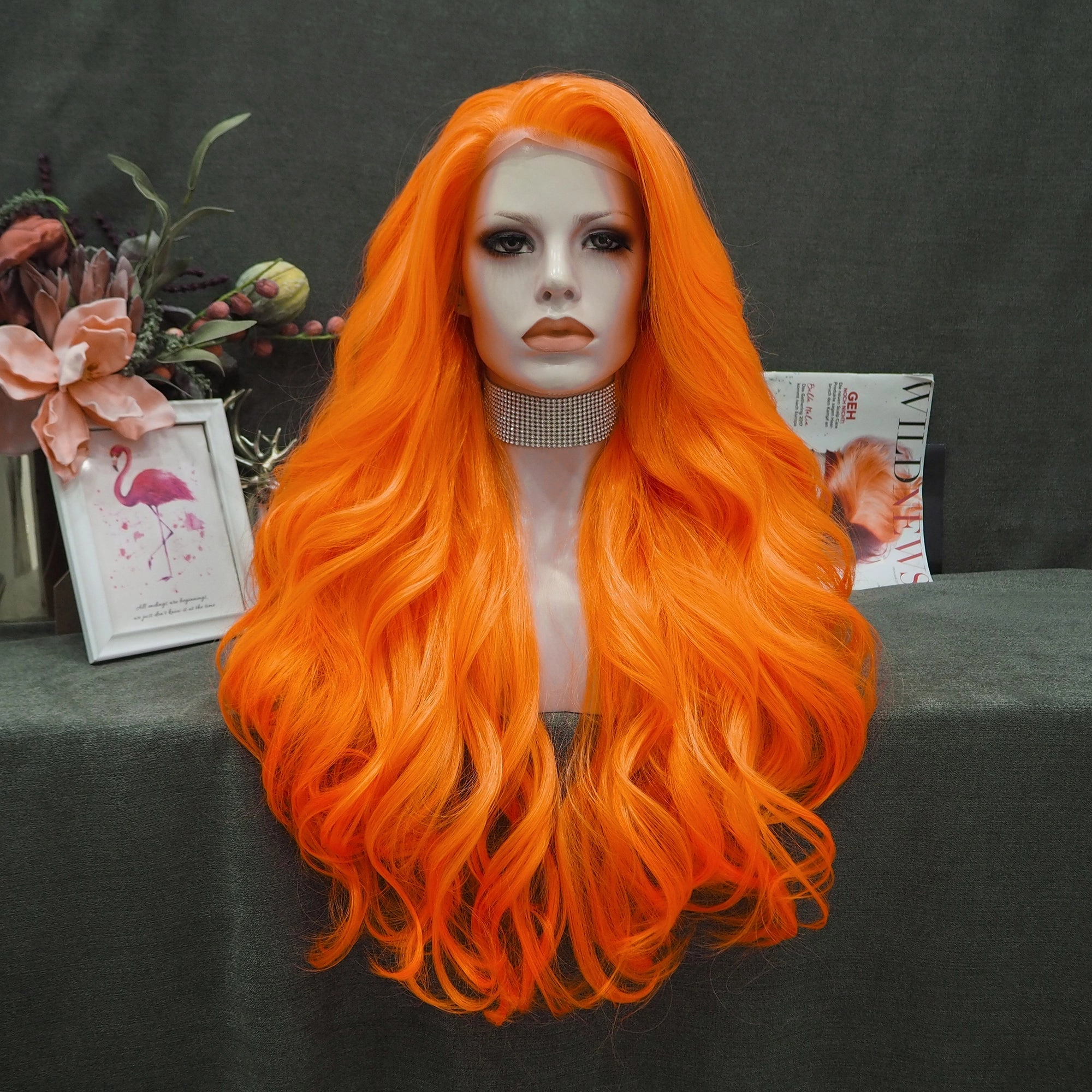 Orange Synthetic Charming Women Girls Lace Front Wig